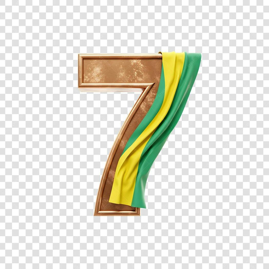 Icone Numero 7 com Fita Verde e Amarela - 7 de setembro - independência do Brasil PNG com fundo transparente