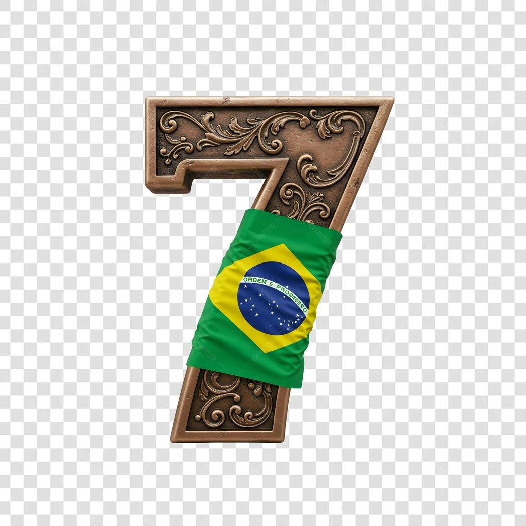 Icone Número 7 com Bandeira Brasileira - 7 de setembro - independência do BrasilPNG com fundo transparente