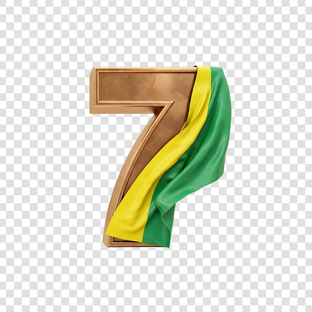 Icone Número 7 com Fita Verde e Amarela - 7 de setembro - independência do Brasil PNG com fundo transparente