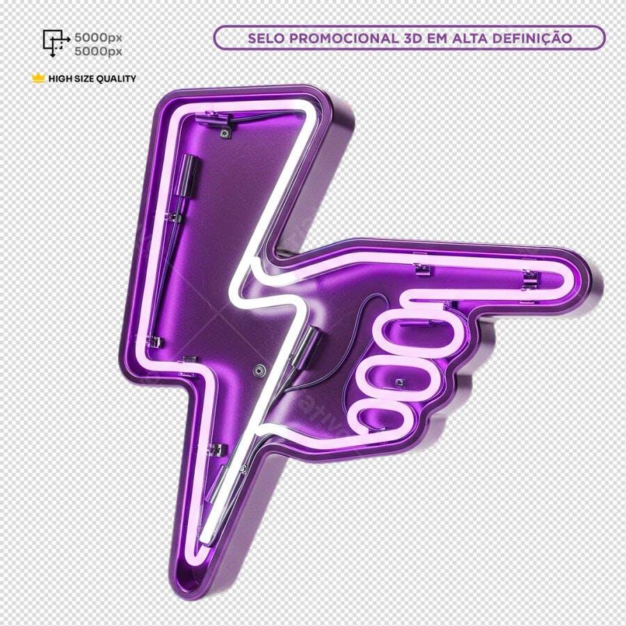 Selo Promocional 3D em Neon Roxo PSD Editável