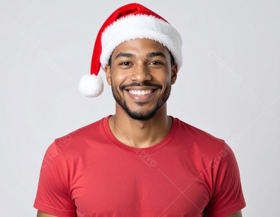 Homem negro sorridente com chapéu de Papai Noel