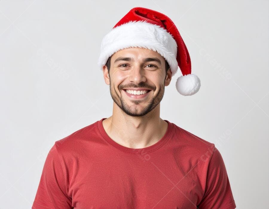 Homem sorrindo com chapéu de Papai Noel