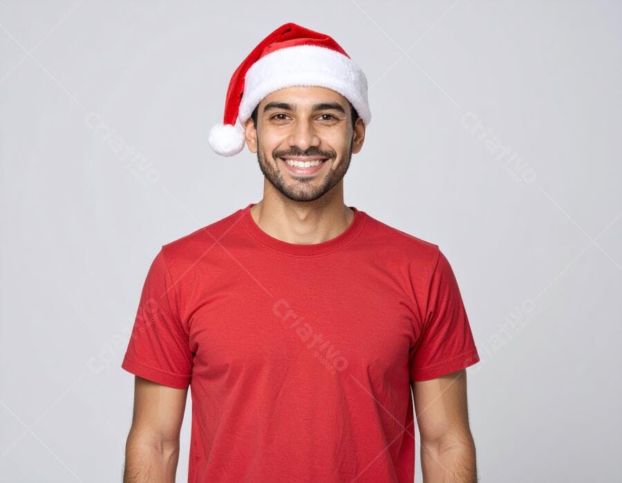 Homem sorrindo com chapéu de Papai Noel