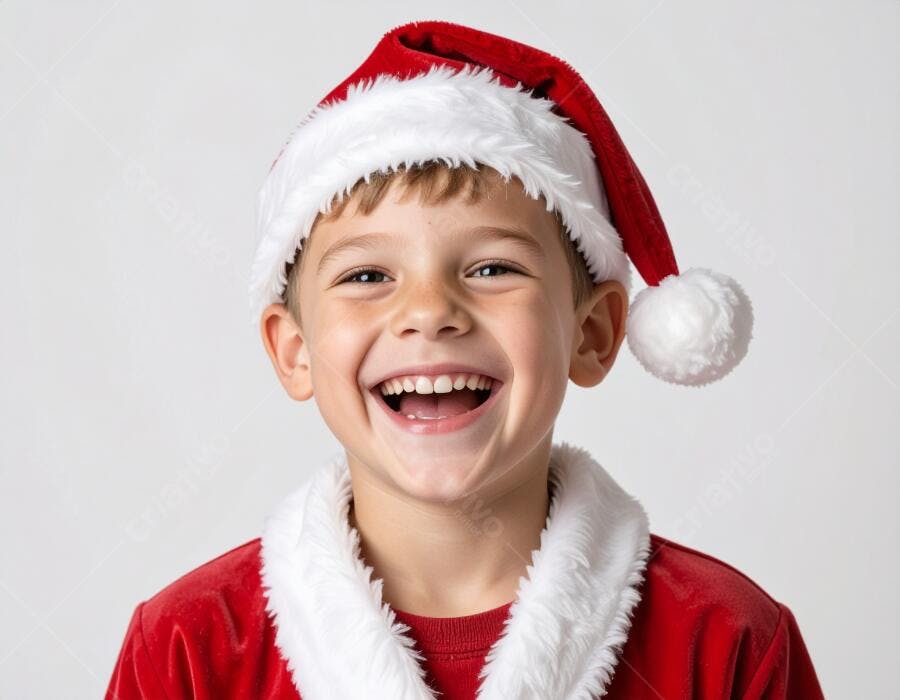 Criança rindo roupa Papai Noel Natal