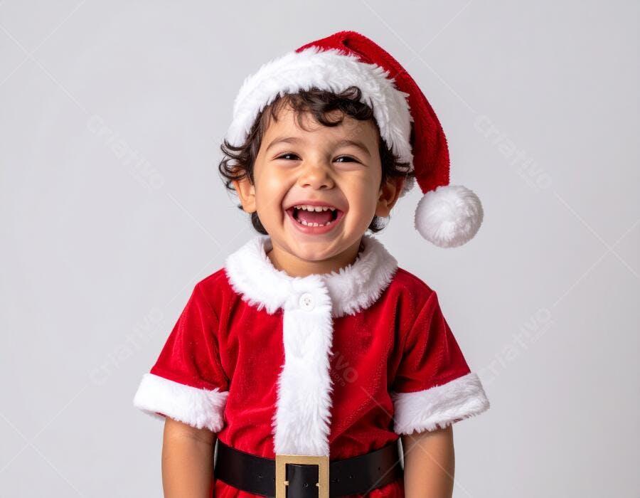 Bebê alegre vestindo roupa de Papai Noel