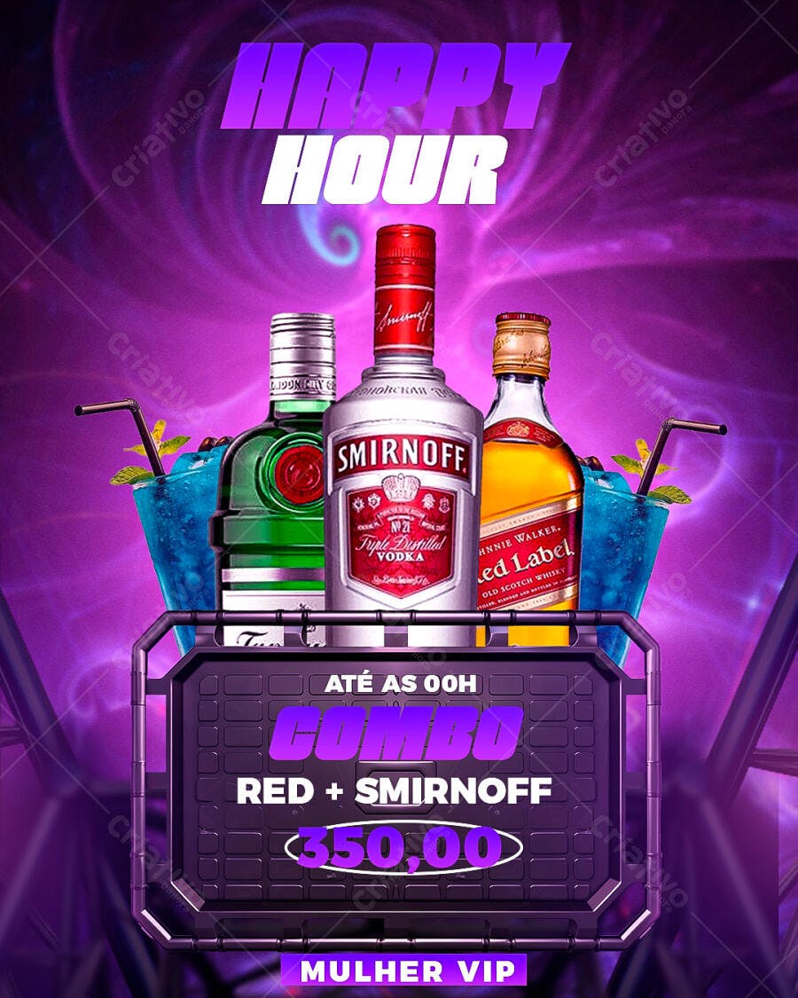 Flyer Happy Hour Combo Red + Smirnoff PSD Editável