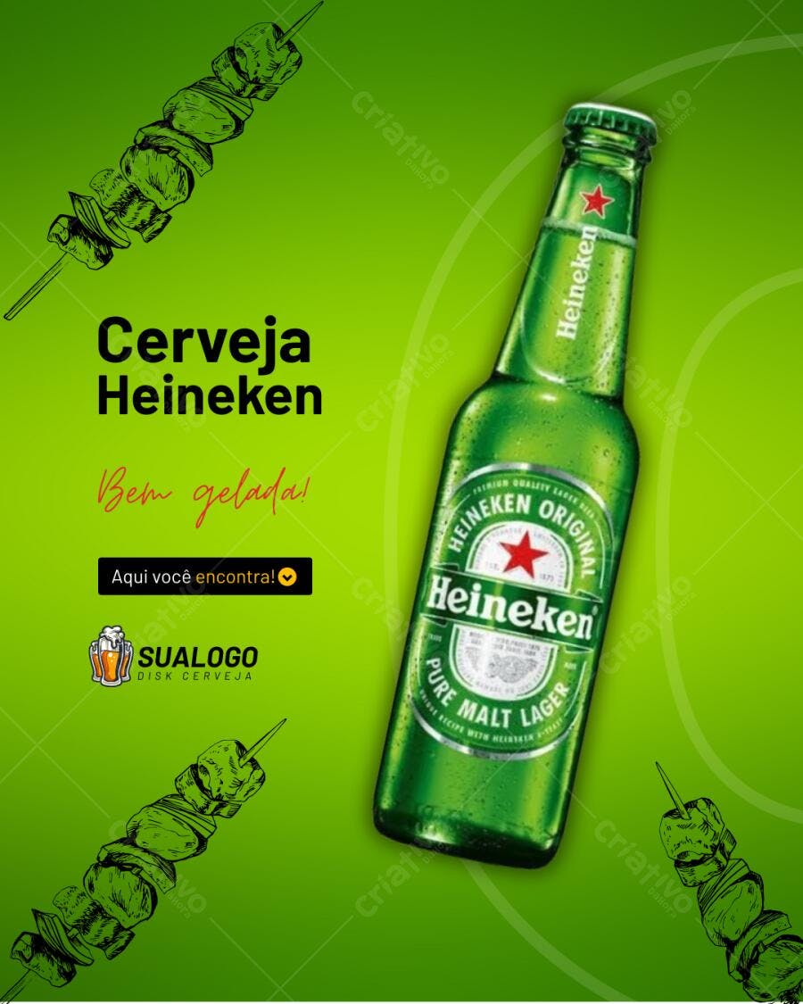 Post Instagram Cerveja Heineken Verde e Preto Editável no Canva