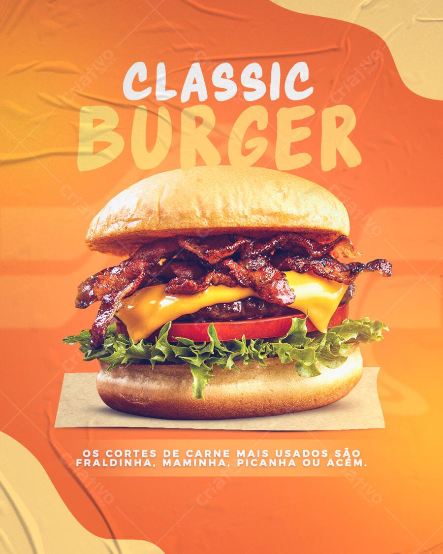 Flyer para Lanchonete com Burger Clássico PSD Editável