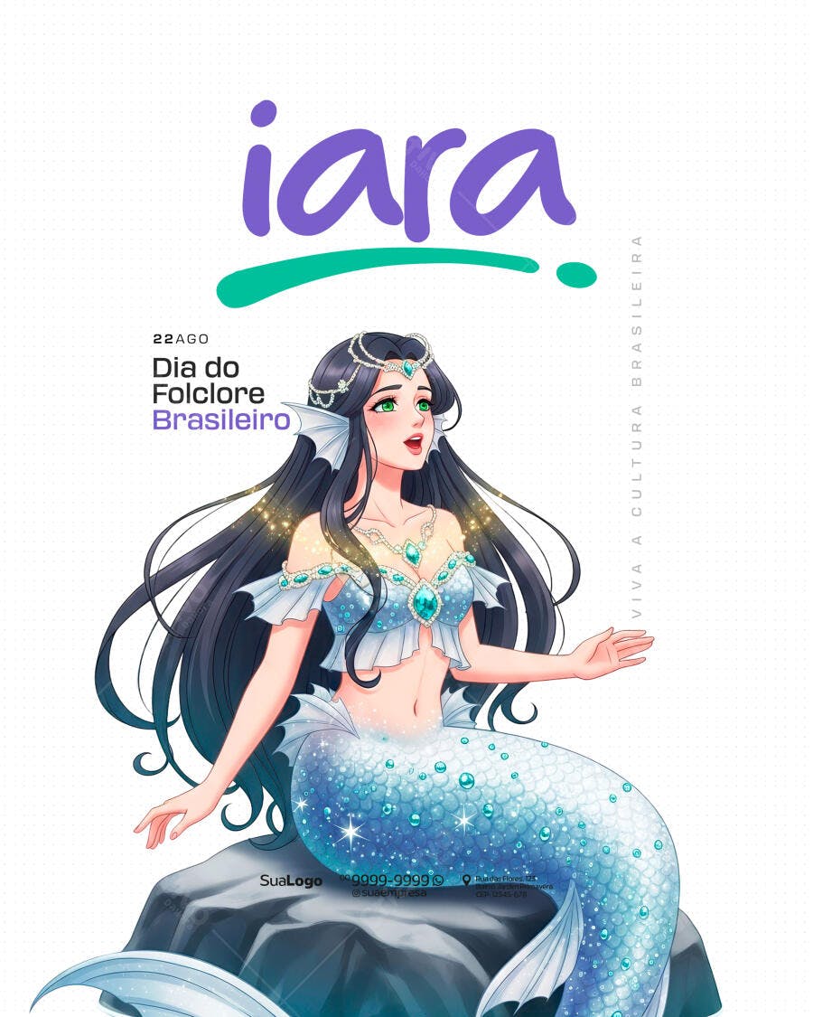 Arte Digital Iara Dia do Folclore Brasileiro PSD Editável