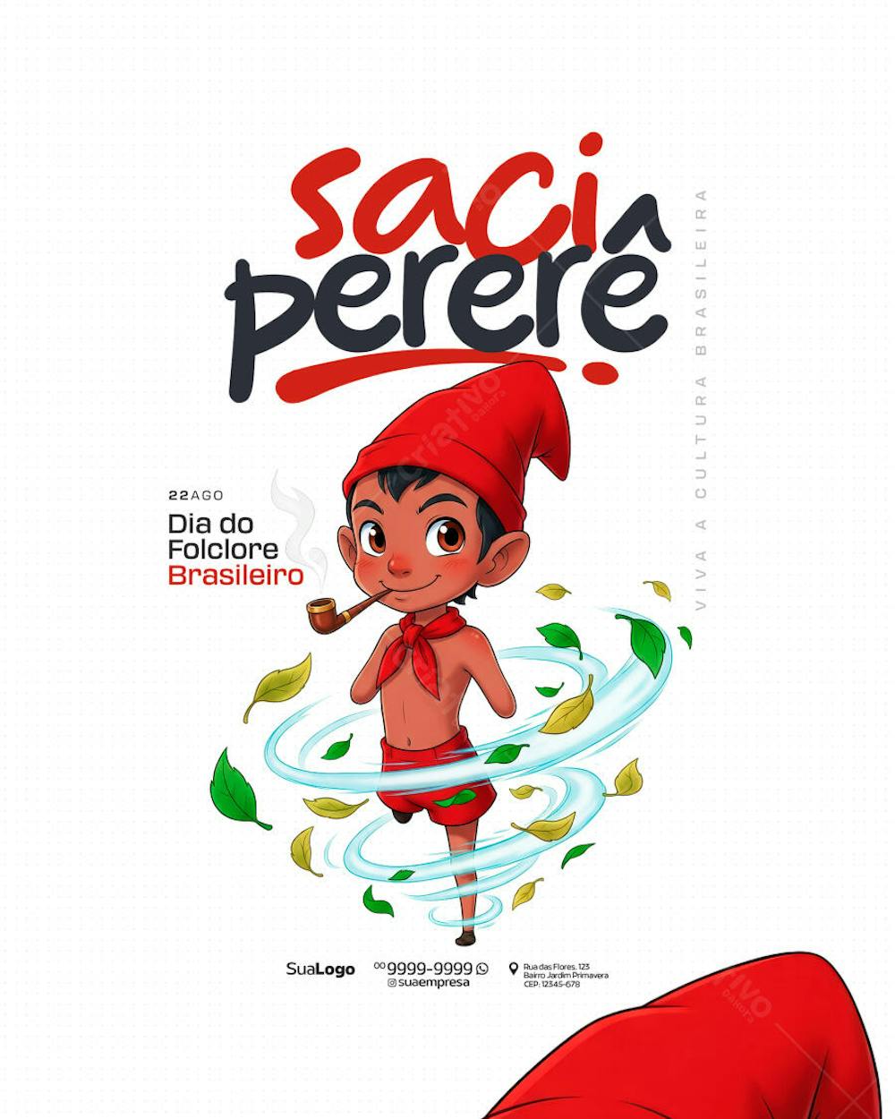 Flyer Dia do Folclore Brasileiro Saci Pererê PSD Editável | PSD Premium ...