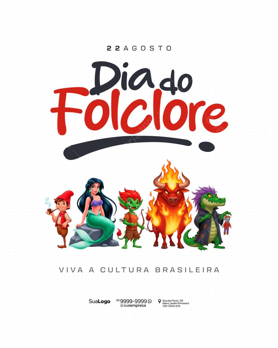 Flyer Dia do Folclore PSD Editável
