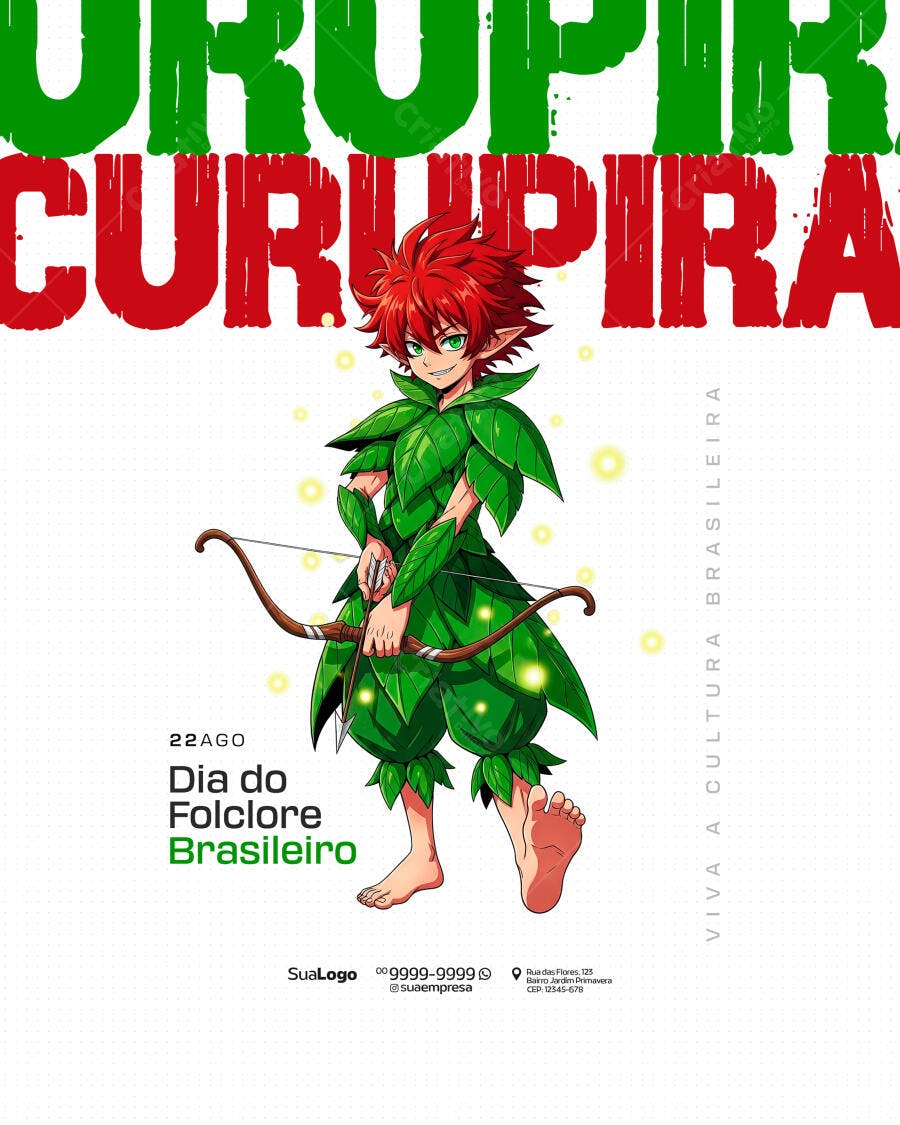 Arte Curupira Dia do Folclore Brasileiro PSD Editável