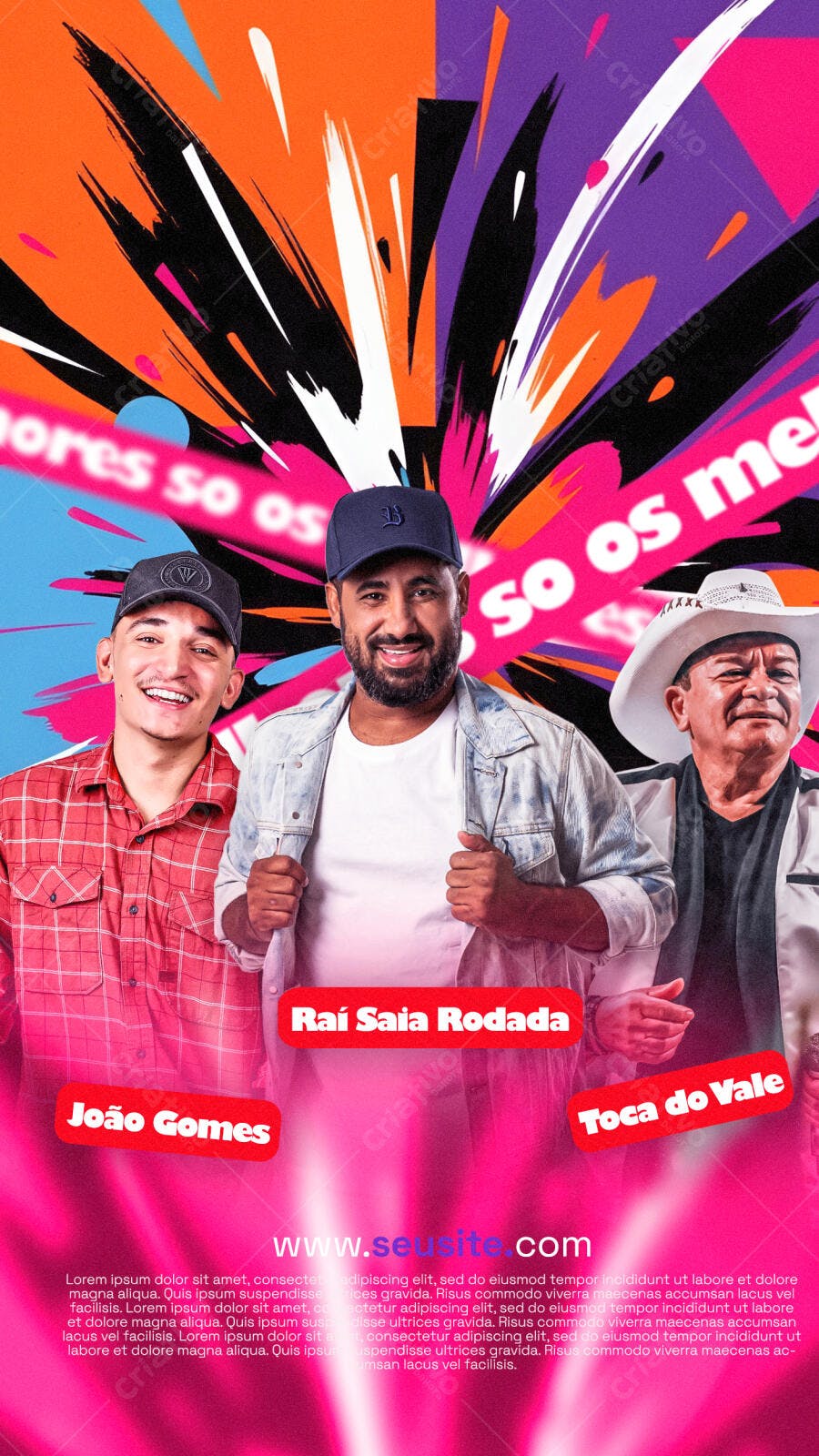 Flyer Show Musical com João Gomes, Raí Saia Rodada e Toca do Vale PSD Editável