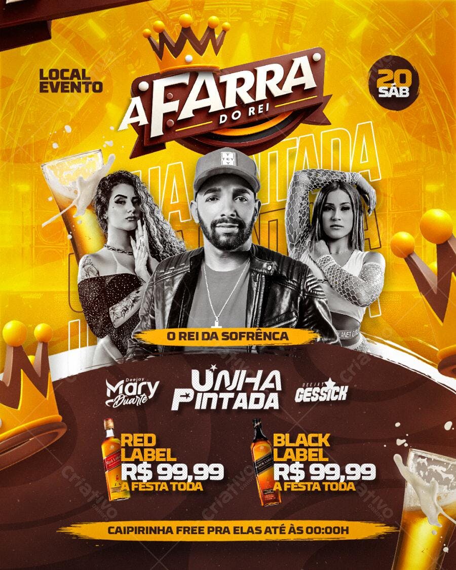 Flyer para Festa A Farra do Rei PSD Editável