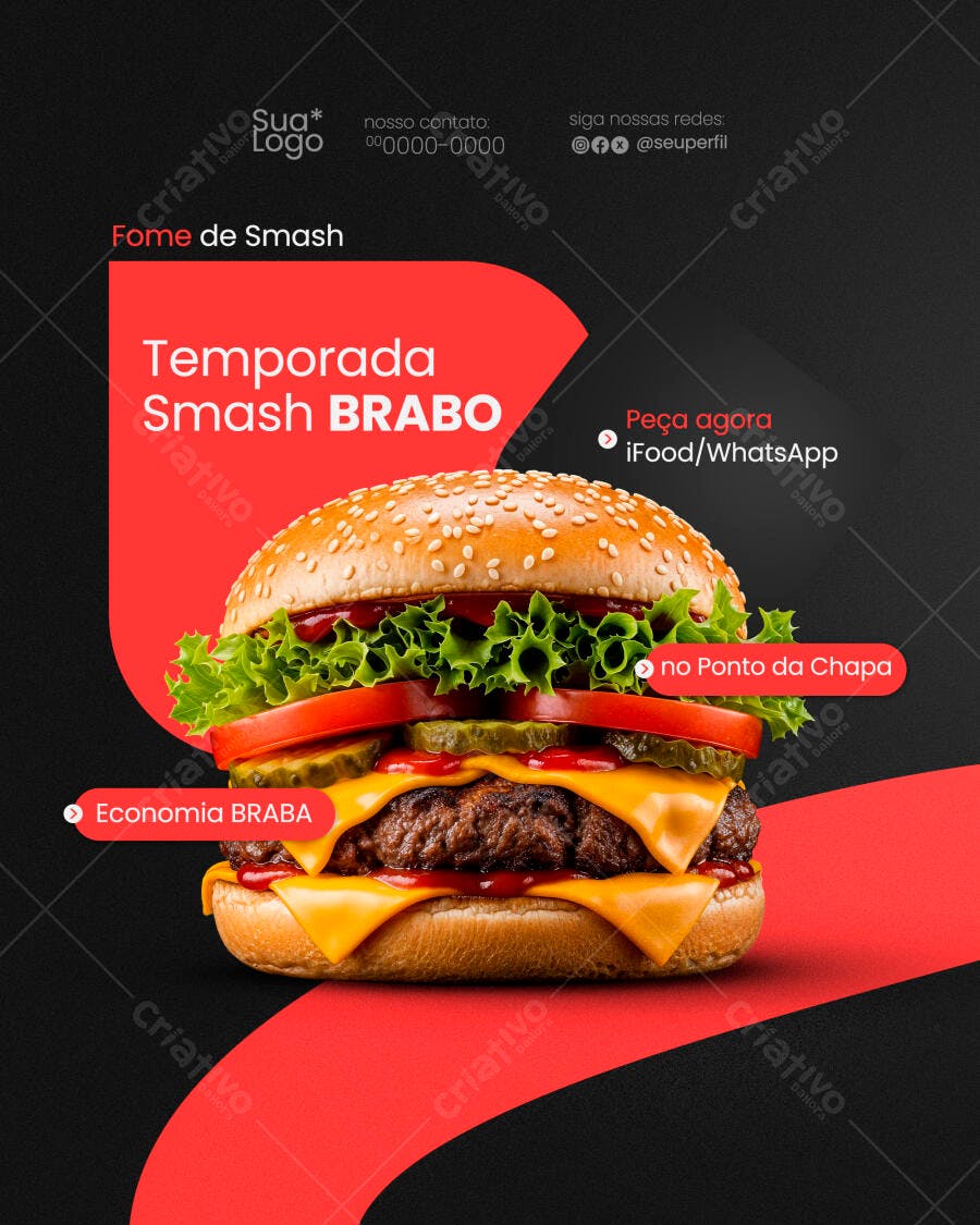 Flyer para Promoção de Hambúrguer Smash Brabo PSD Editável