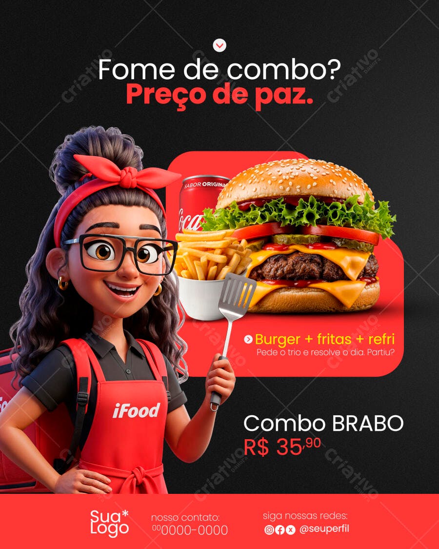 Flyer para Lançamento de Combo de Hambúrguer PSD Editável