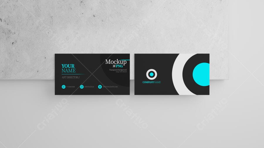 Mockup Cartão de Visita Moderno: Preto, Branco e Ciano