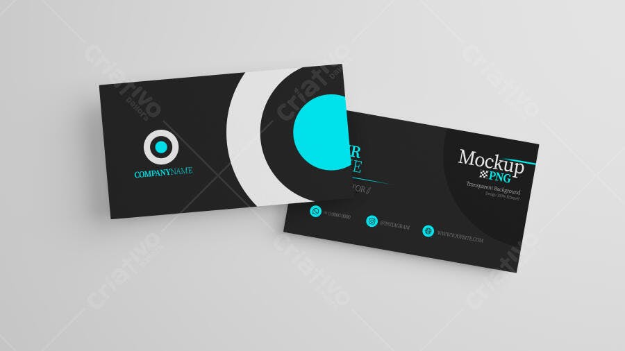 Mockup Cartão de Visita Moderno: Preto, Branco e Ciano