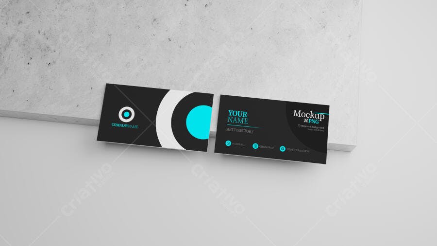 Mockup Cartão de Visita Moderno: Preto, Branco e Ciano