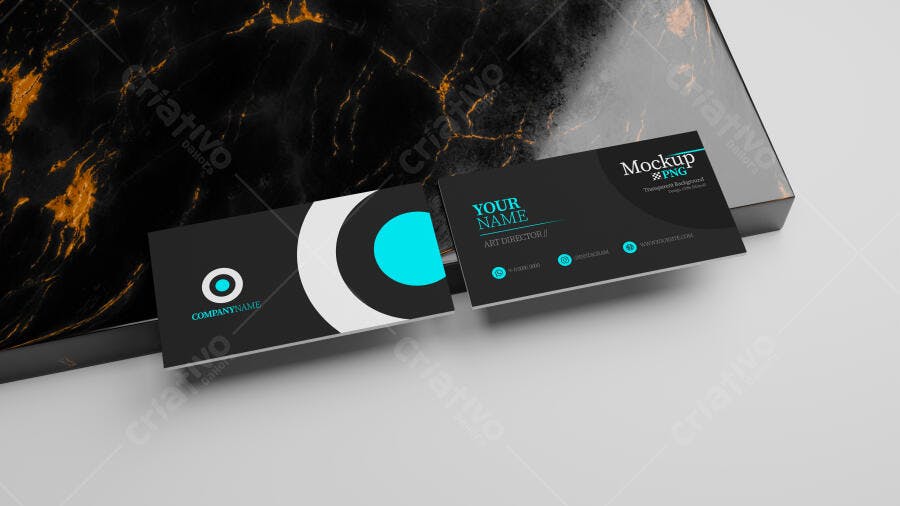 Mockup Cartão de Visita Moderno: Preto, Branco e Ciano