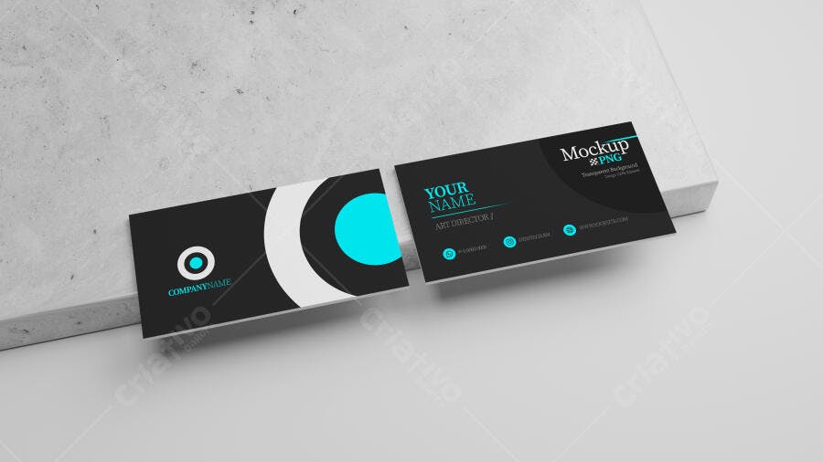 Mockup Cartão de Visita Moderno: Preto, Branco e Ciano