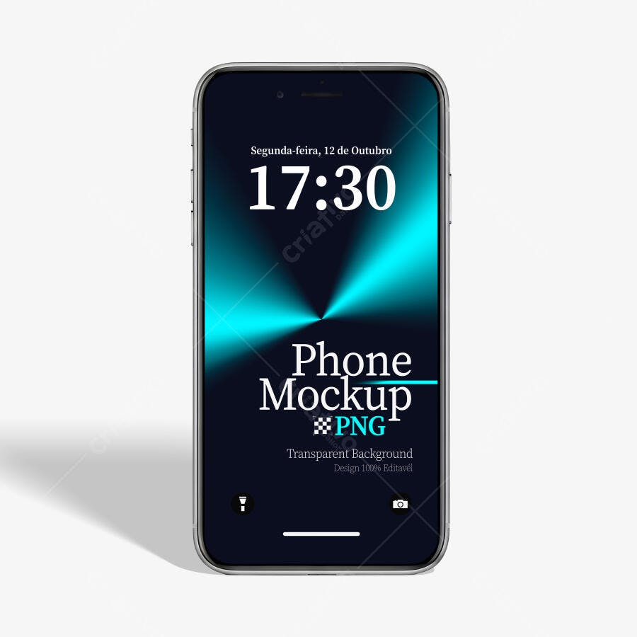 Mockup Realista de Smartphone Prata com Tela Azul