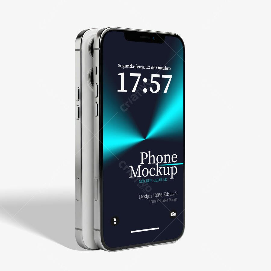 Mockup de Smartphone Moderno em Prata com Tela Azul