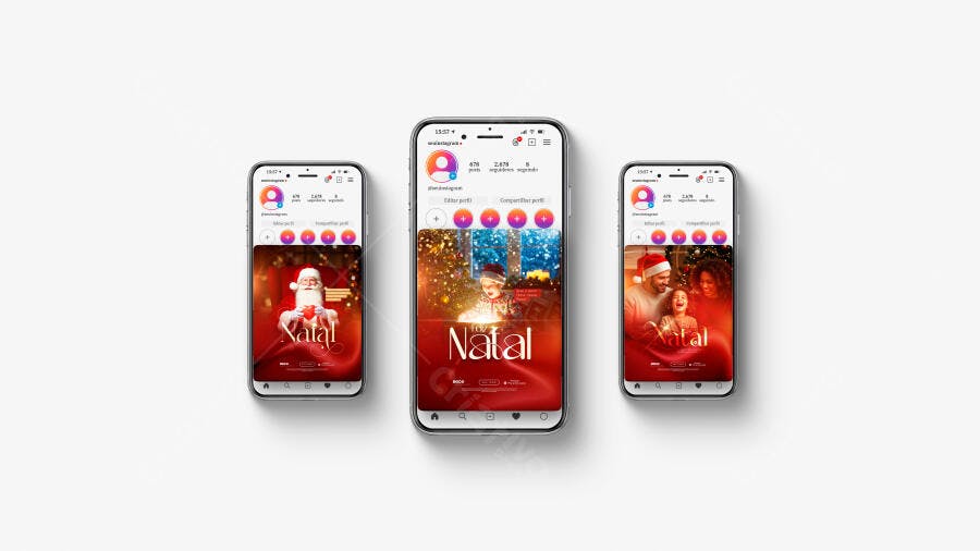 Mockup de Smartphones com Posts de Natal