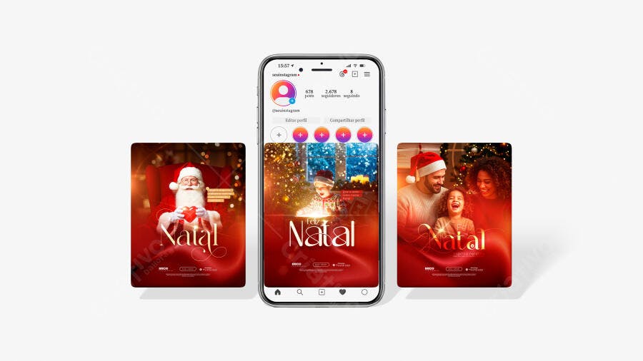 Mockup de Posts para Instagram: Natal - Família e Papai Noel