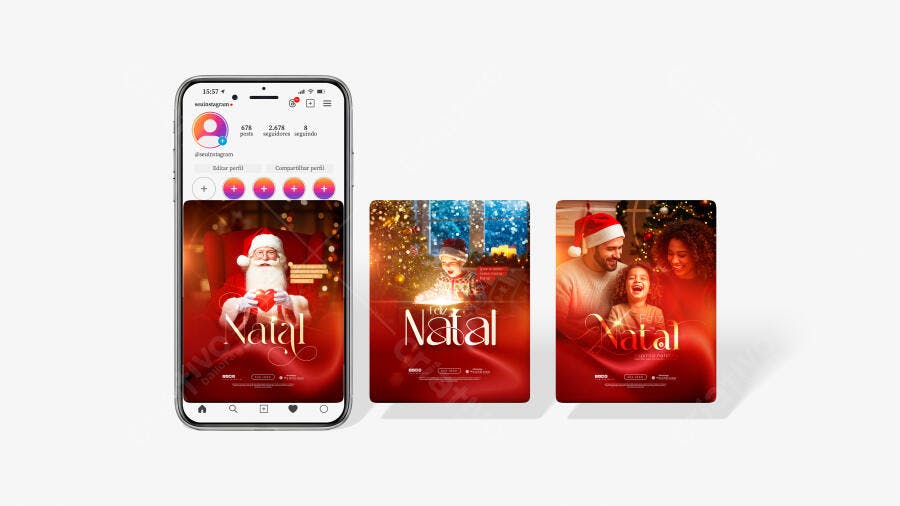 Mockup de Posts para Instagram: Natal - Família e Papai Noel