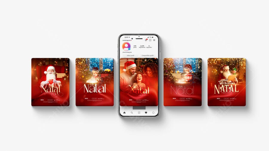 Mockup Cartões de Natal: Papai Noel, Família e Magia