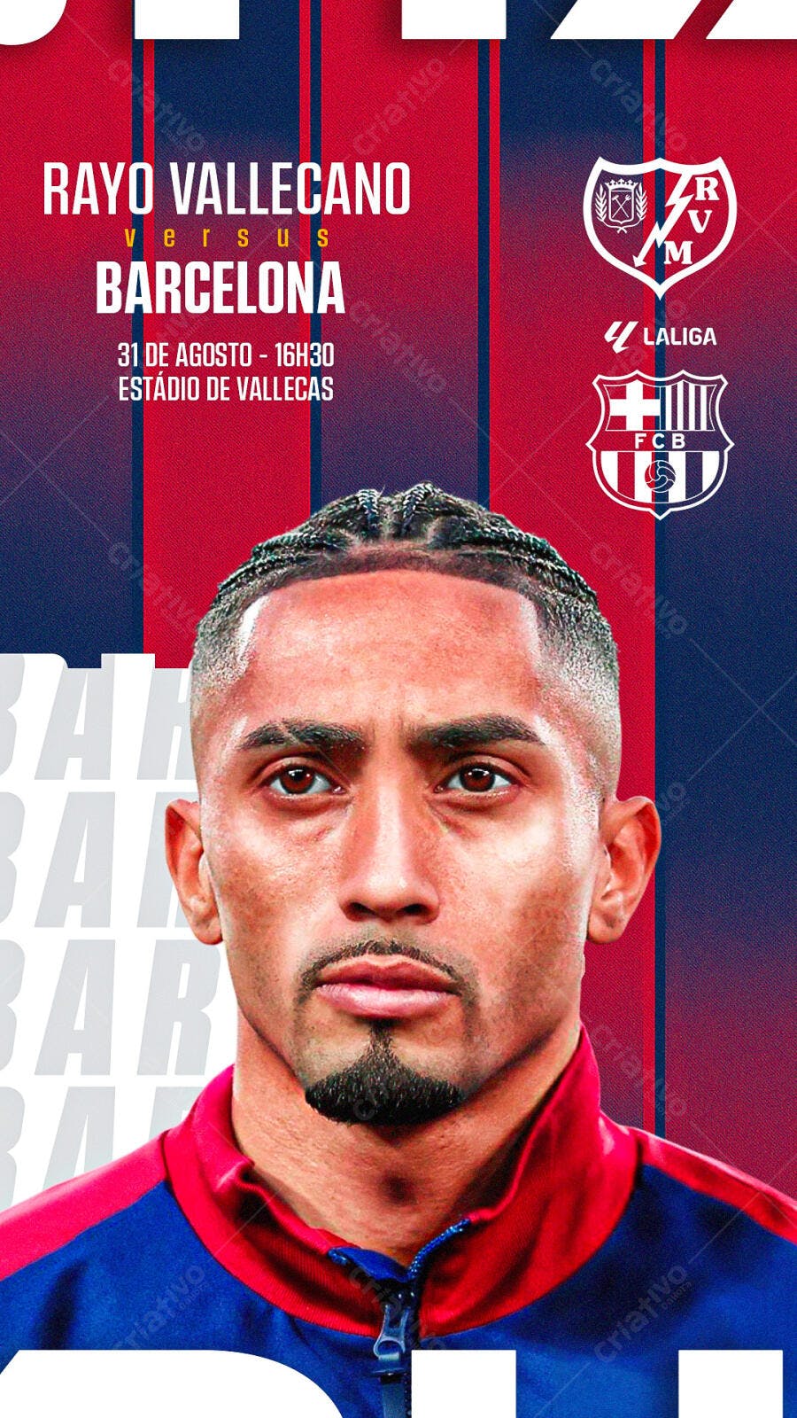 Flyer para Jogo Rayo Vallecano x Barcelona PSD Editável