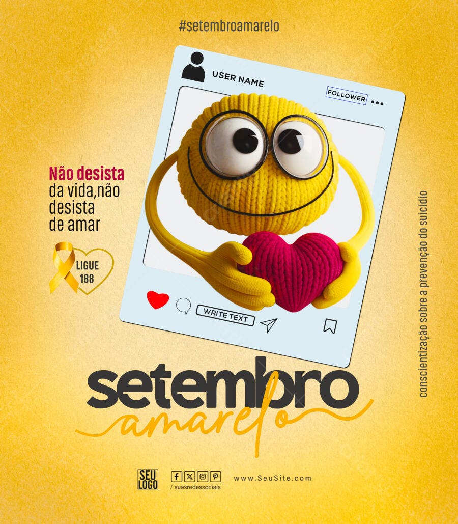 Post para Setembro Amarelo PSD Editável