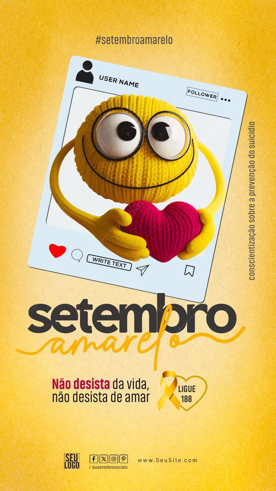 Post para Setembro Amarelo PSD Editável