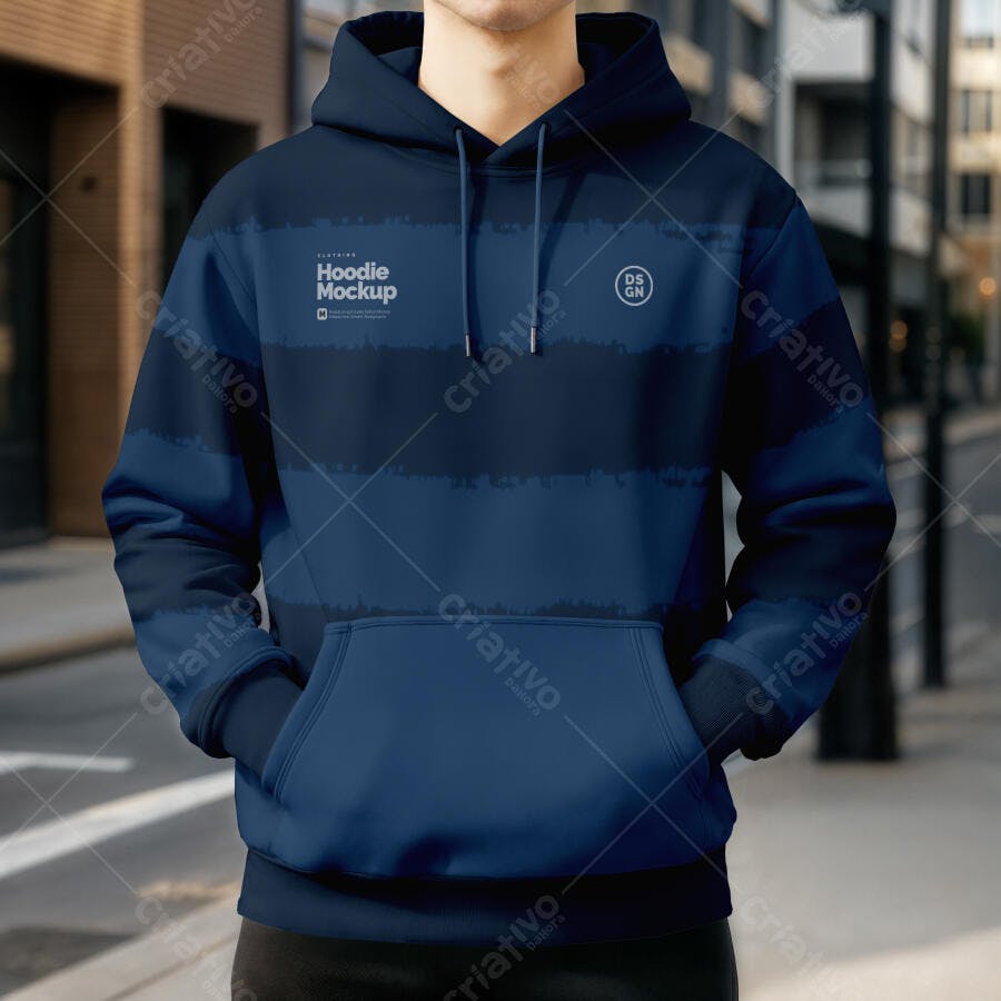 Mockup de Hoodie com Listras Azuis - Estilo Moderno