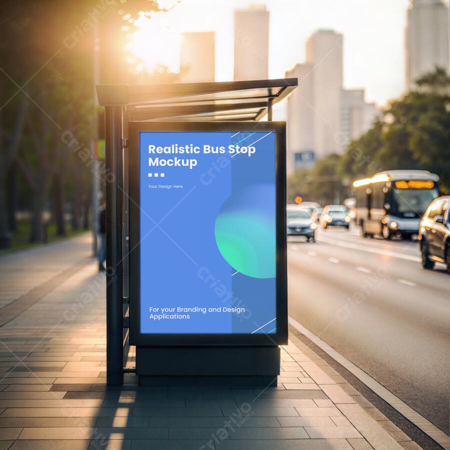 Mockup Realista de Anúncio em Ponto de Ônibus