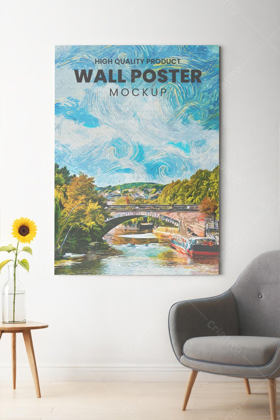 Mockup de Poster com Paisagem Impressionista