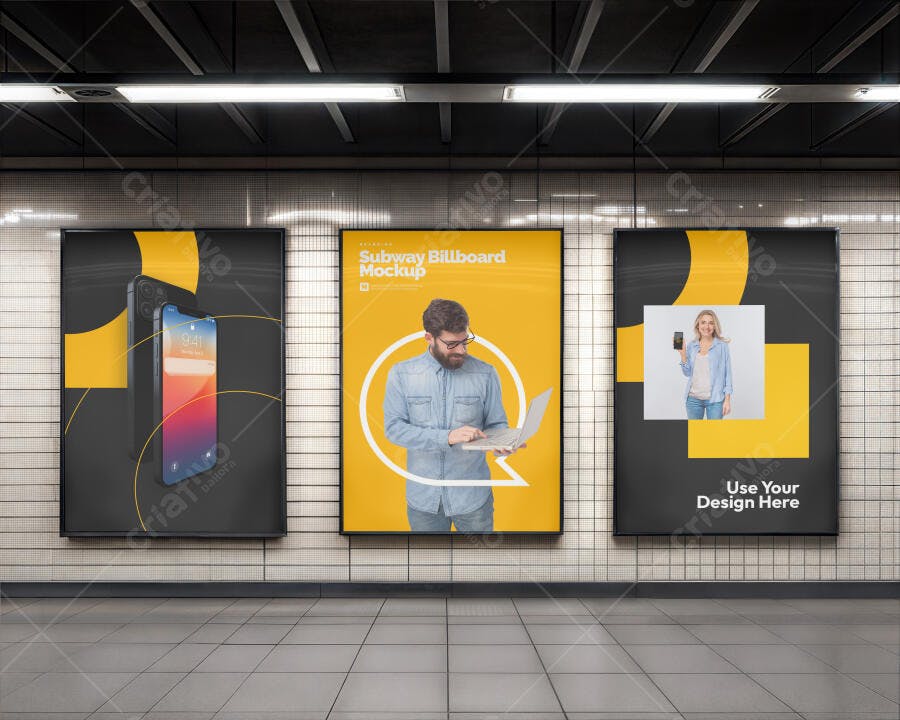 Mockup de Billboard de Metrô: Design Moderno em Amarelo e Preto