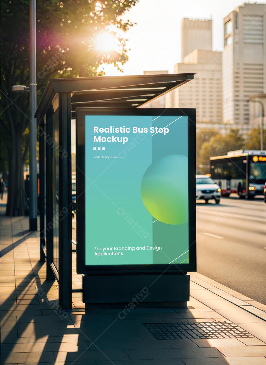 Mockup Realista de Anúncio em Ponto de Ônibus