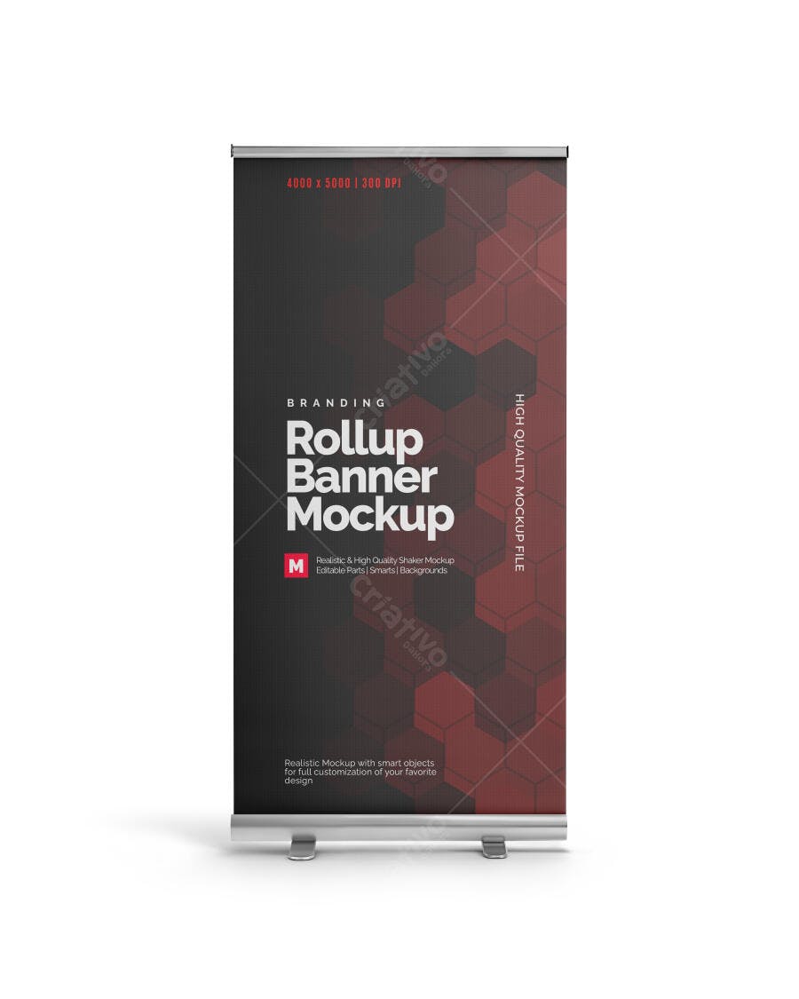 Mockup Realista de Banner Rollup Vermelho e Cinza
