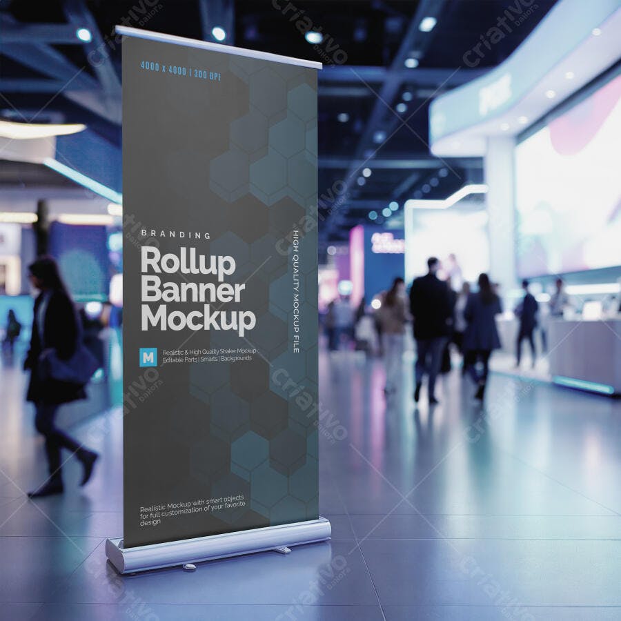 Mockup Realista de Rollup Banner em Shopping