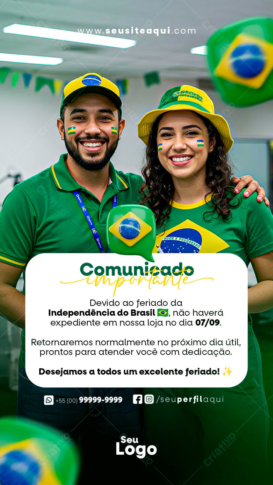 Comunicado Feriado 7 de Setembro PSD Editável