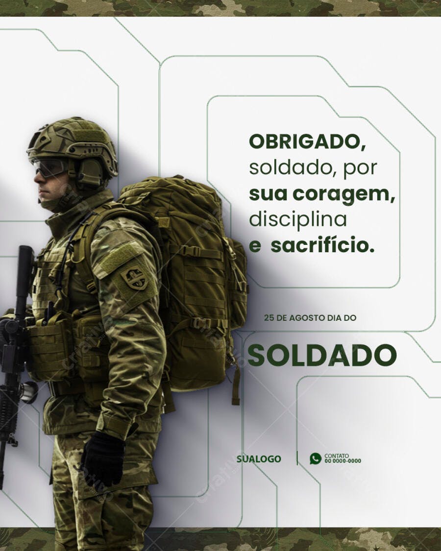 PSD para Dia do Soldado com Imagem de Soldado em Uniforme Militar
