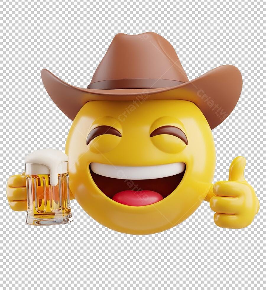 Emoticon Cowboy Bebendo Cerveja PNG com fundo transparente
