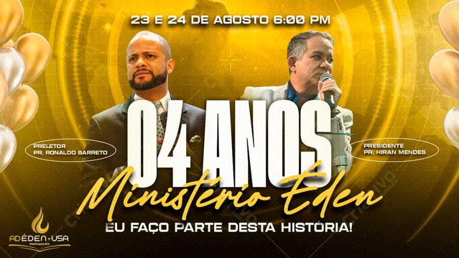 Flyer Aniversário Ministério Edén 4 Anos PSD Editável