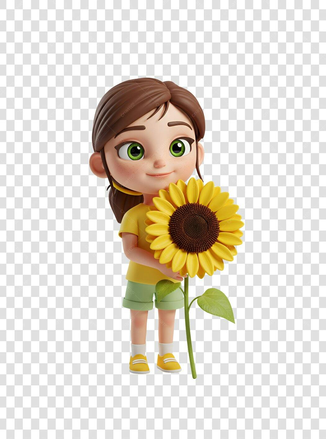 Icone Menina com Girassol PNG com fundo transparente