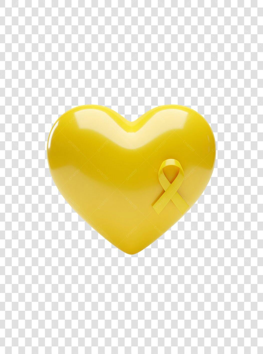 Icone Coração Amarelo com Fita PNG com fundo transparente