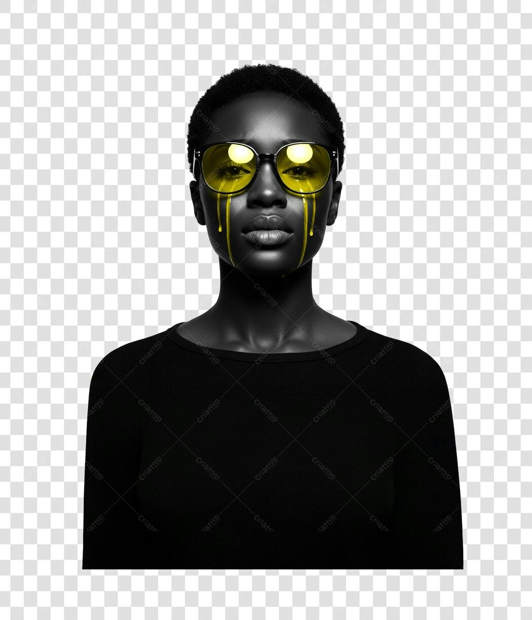 Icone Moda Negra com Óculos Amarelos PNG com fundo transparente