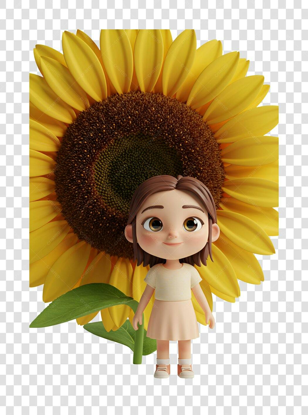 Icone Menina com Girassol PNG com fundo transparente