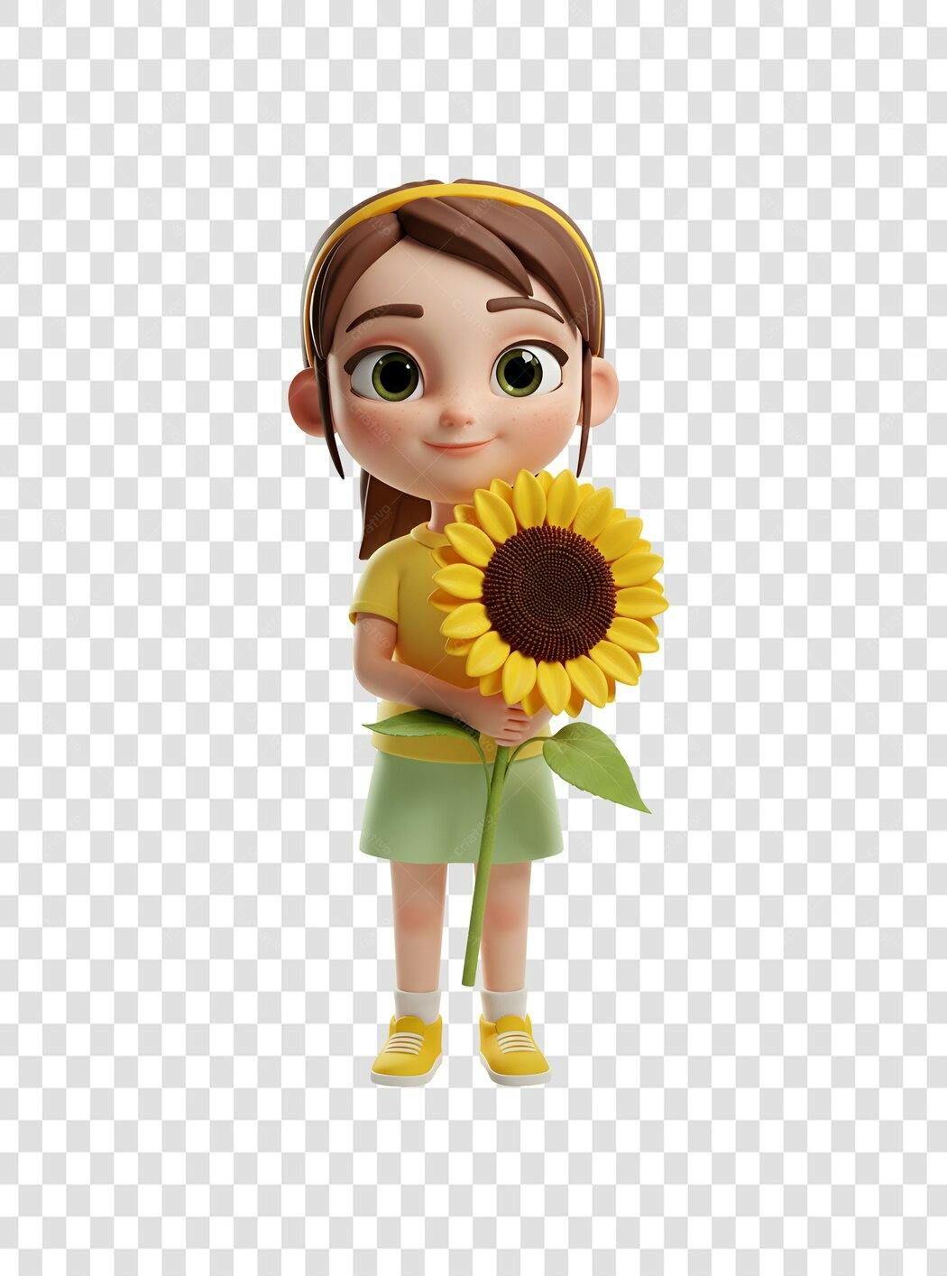 Icone Menina com Girassol PNG com fundo transparente
